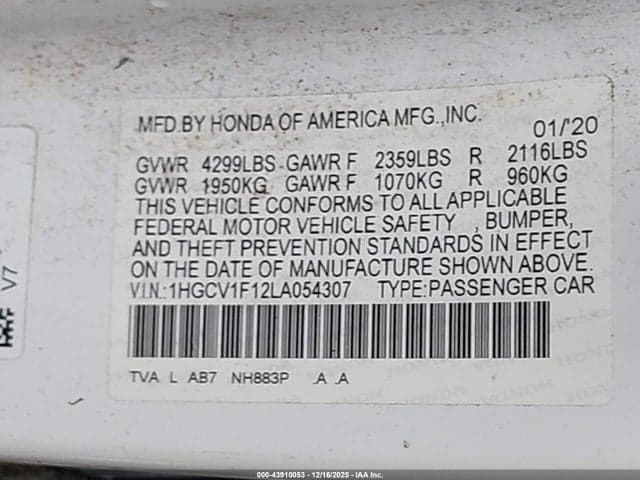 2020 HONDA ACCORD LX 9