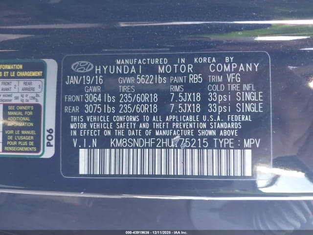 2017 HYUNDAI SANTA FE SE 9