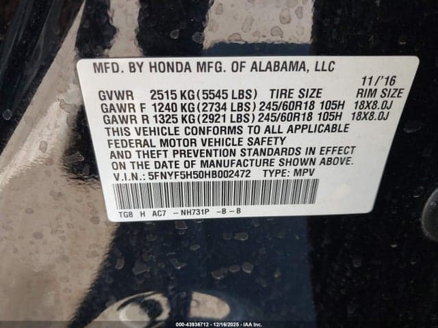 2017 HONDA PILOT EX-L 9