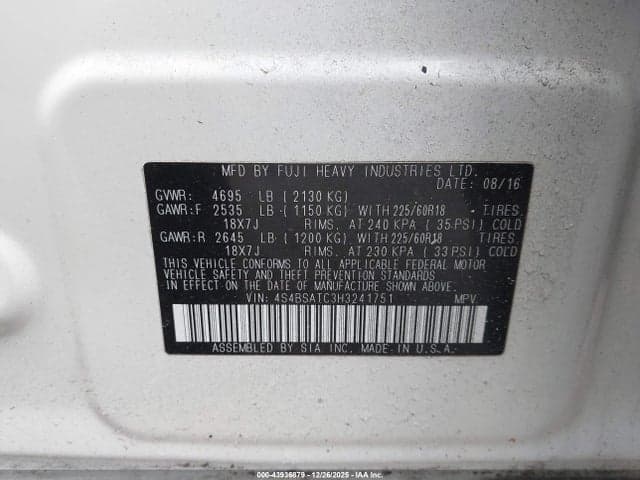 2017 SUBARU OUTBACK 2.5I TOURING 9