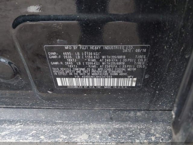 2017 SUBARU OUTBACK 2.5I LIMITED 9