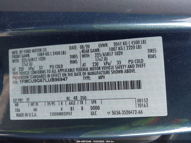 2020 FORD ESCAPE SE 9