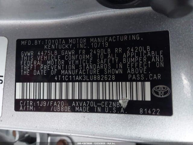 2020 TOYOTA CAMRY LE 9