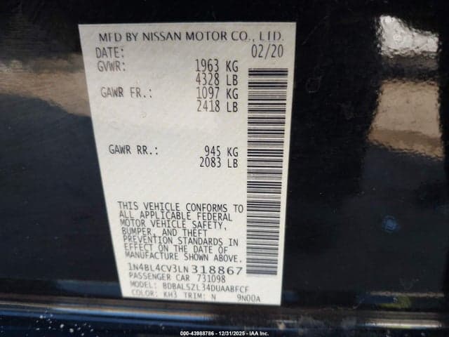 2020 NISSAN ALTIMA SR FWD 9