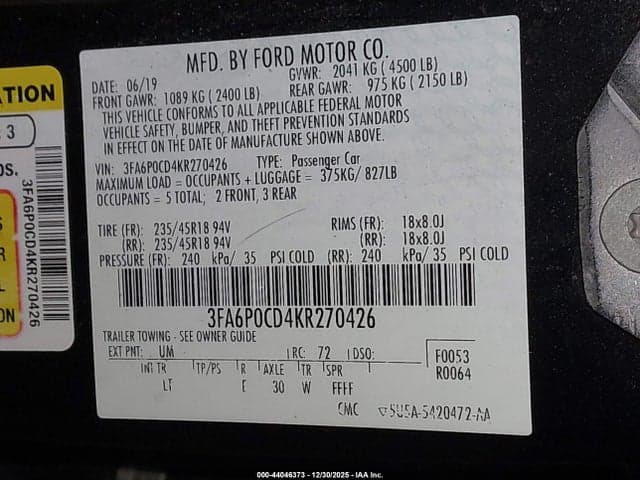 2019 FORD FUSION SEL 9