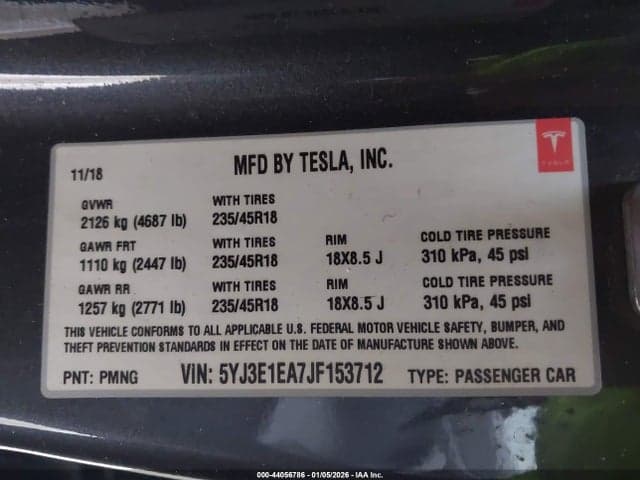 2018 TESLA MODEL 3 LONG RANGE/MID RANGE 9