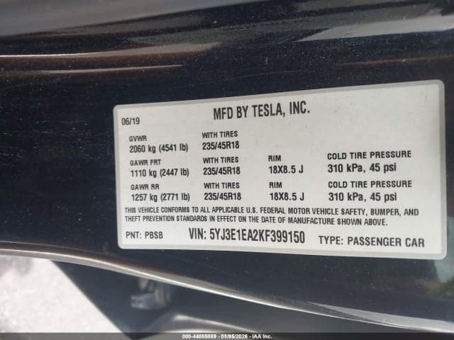 2019 TESLA MODEL 3 LONG RANGE/MID RANGE/STANDARD RANGE/STANDARD RANGE PLUS 9