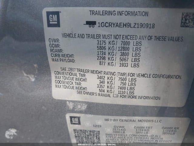 2020 CHEVROLET SILVERADO 1500 4WD STANDARD BED WT 9