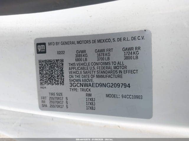 2022 CHEVROLET SILVERADO 1500 LTD 2WD LONG BED WT 9
