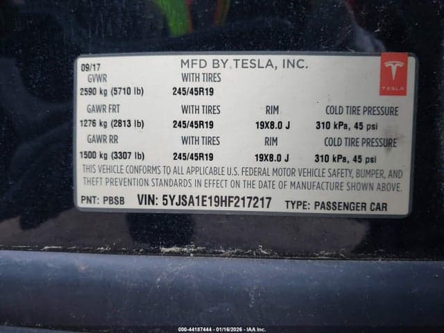 2017 TESLA MODEL S 60/75 9