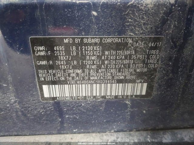 2017 SUBARU OUTBACK 2.5I LIMITED 9
