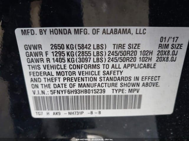 2017 HONDA PILOT TOURING 9