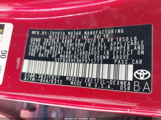 2019 TOYOTA COROLLA LE 9