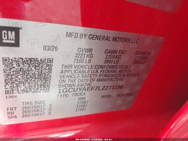 2020 CHEVROLET SILVERADO 1500 4WD SHORT BED WT 9