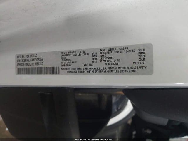 2022 RAM PROMASTER 3500 CARGO VAN HIGH ROOF 159 WB EXT 9