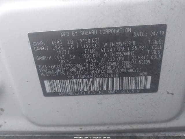 2019 SUBARU OUTBACK 2.5I TOURING 9
