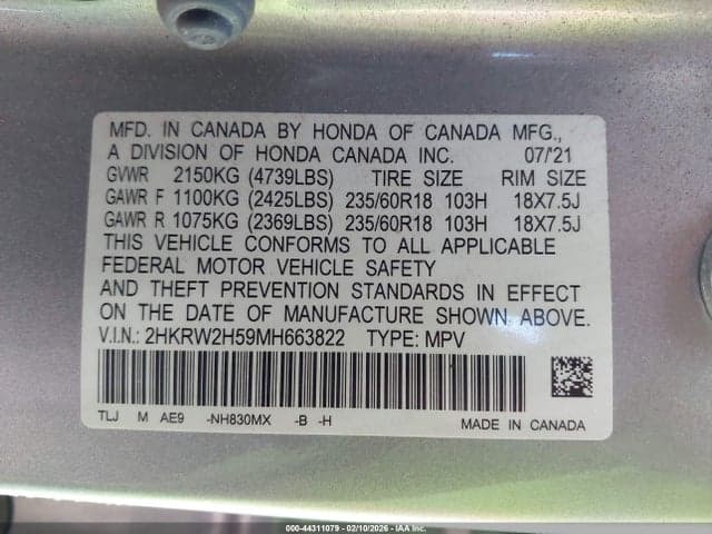 2021 HONDA CR-V AWD EX 9