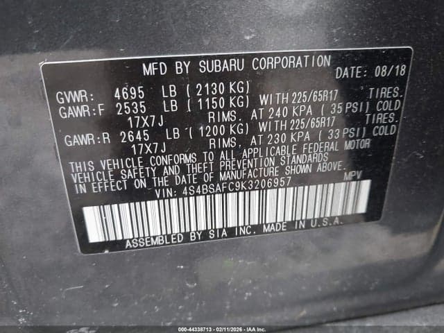 2019 SUBARU OUTBACK 2.5I PREMIUM 9