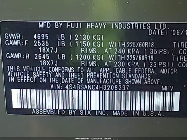 2017 SUBARU OUTBACK 2.5I LIMITED 9