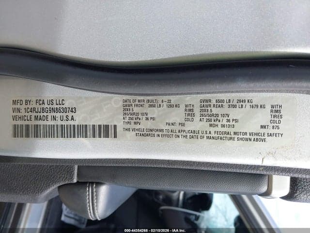2022 JEEP GRAND CHEROKEE L LIMITED 4X2 9