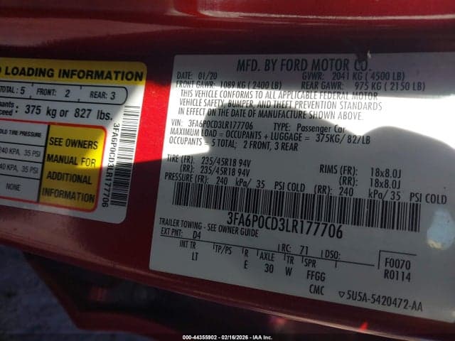 2020 FORD FUSION SEL 9