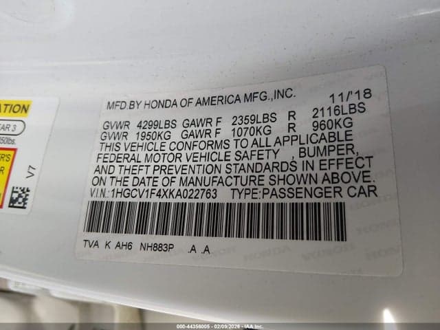 2019 HONDA ACCORD EX 9