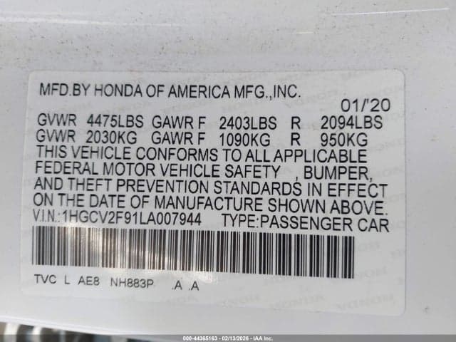 2020 HONDA ACCORD TOURING 9
