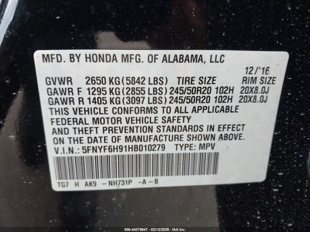 2017 HONDA PILOT TOURING 9