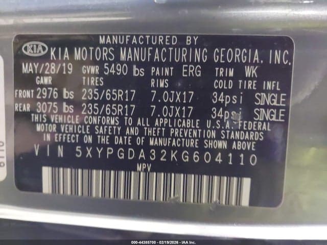 2019 KIA SORENTO 2.4L LX 9