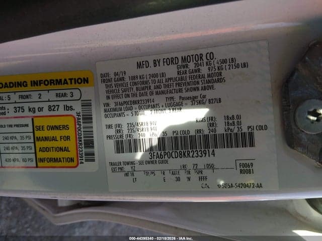 2019 FORD FUSION SEL 9