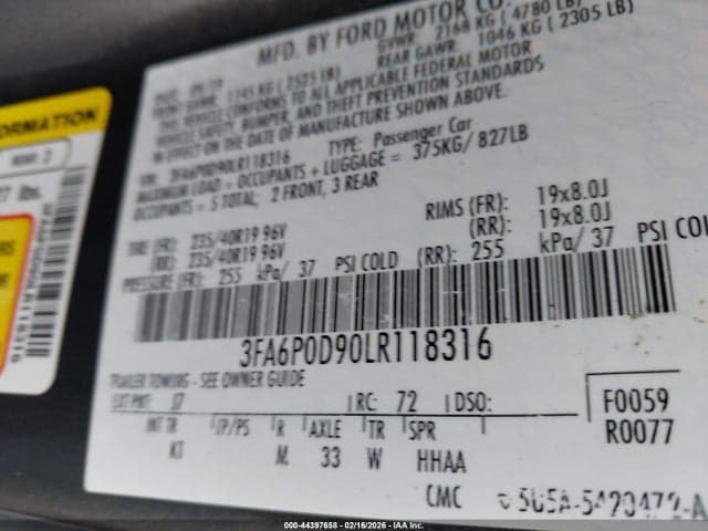 2020 FORD FUSION TITANIUM 9