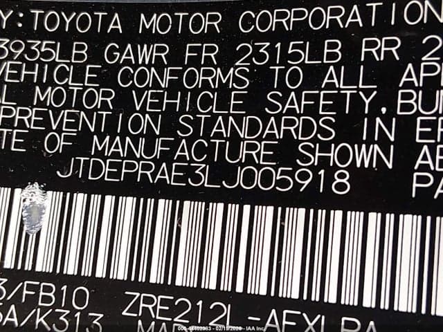 2020 TOYOTA COROLLA LE 9