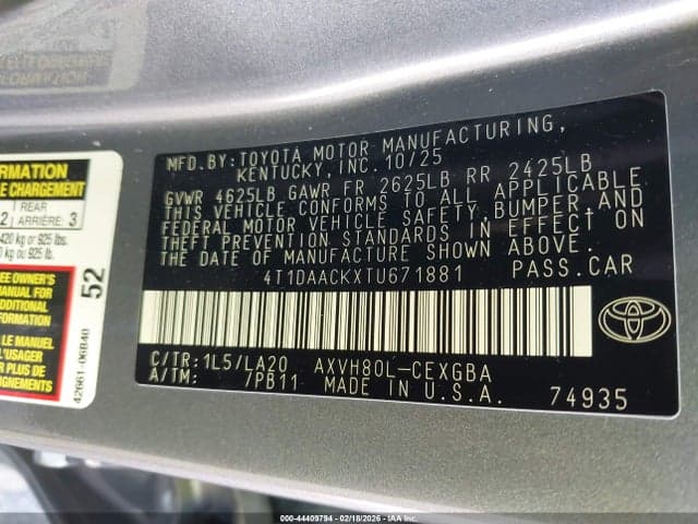 2026 TOYOTA CAMRY XLE 9