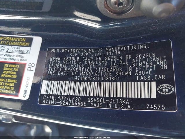 2017 TOYOTA CAMRY XSE V6 9