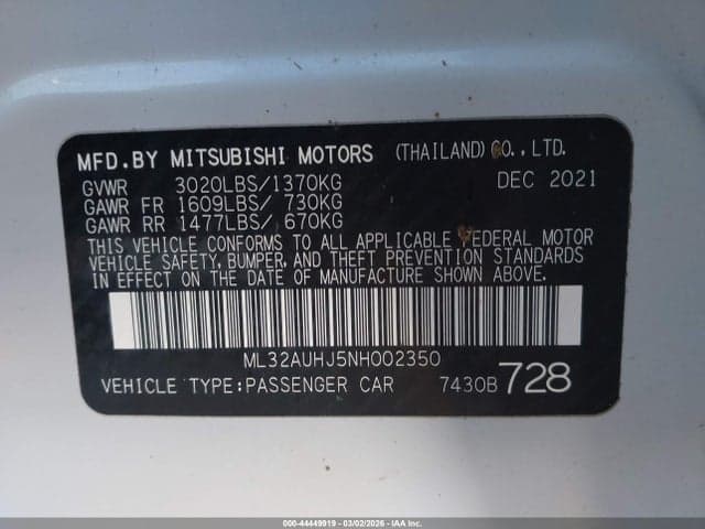 2022 MITSUBISHI MIRAGE ES/LE 9