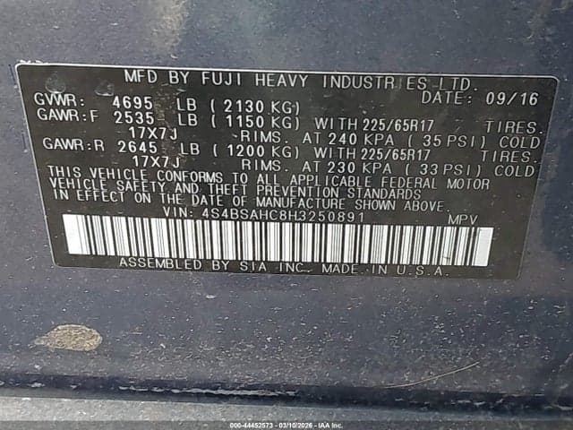 2017 SUBARU OUTBACK 2.5I PREMIUM 9