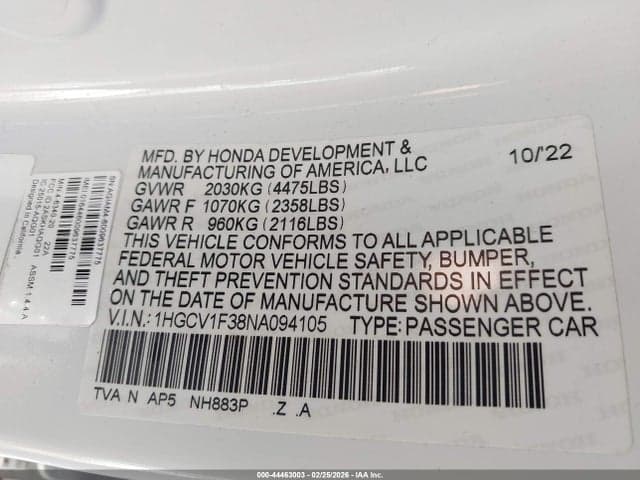 2022 HONDA ACCORD SPORT 9