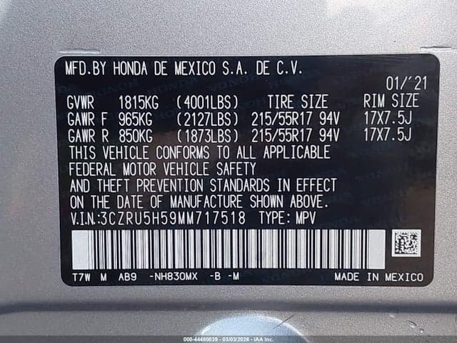 2021 HONDA HR-V 2WD EX 9