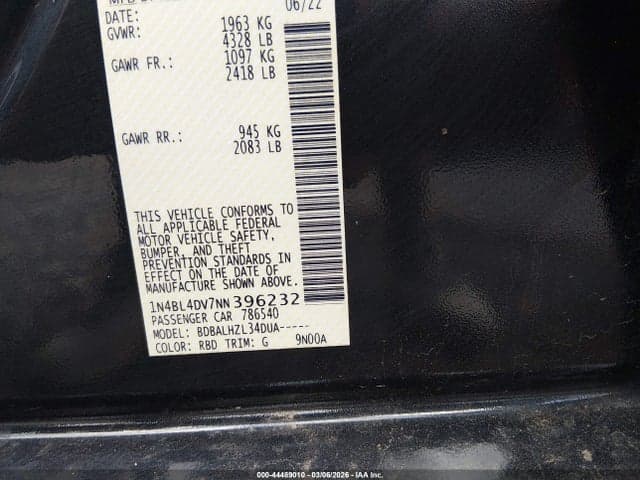 2022 NISSAN ALTIMA SV FWD 9