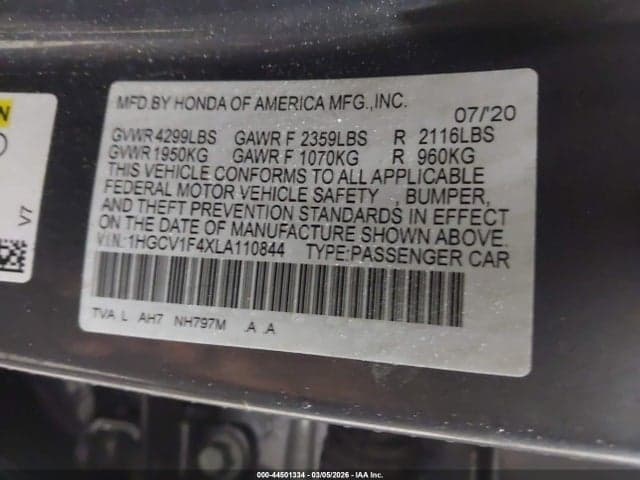 2020 HONDA ACCORD EX 9