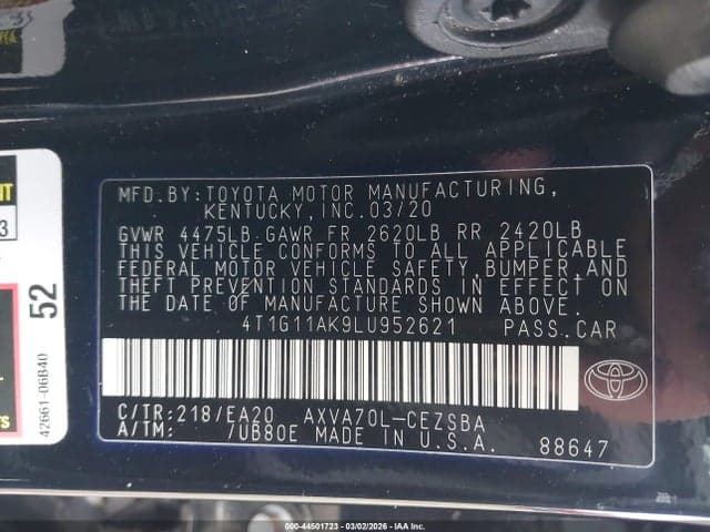 2020 TOYOTA CAMRY SE 9