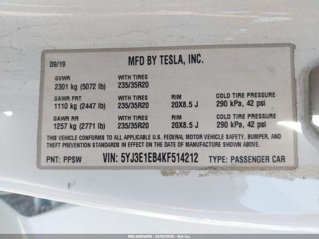 2019 TESLA MODEL 3 LONG RANGE/PERFORMANCE 8