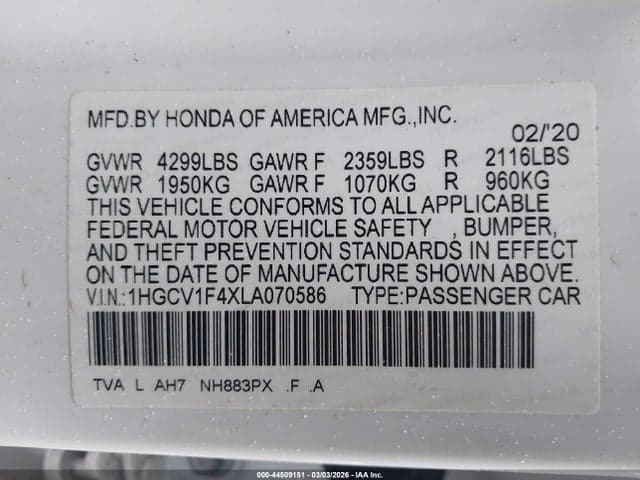 2020 HONDA ACCORD EX 9