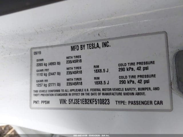 2019 TESLA MODEL 3 LONG RANGE/PERFORMANCE 9