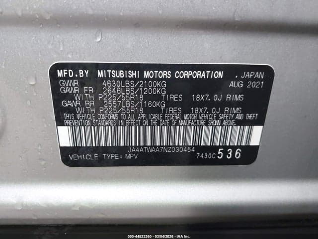 2022 MITSUBISHI ECLIPSE CROSS SE S-AWC/SE SPECIAL EDITION S-AWC/SEL S-AWC/SEL SPECIAL EDITION S-AWC 9