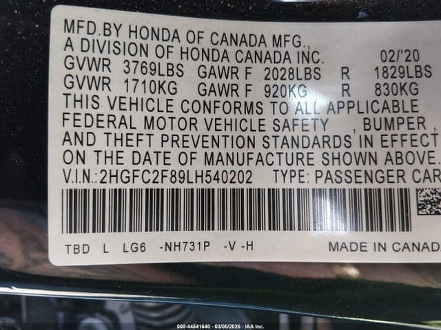 2020 HONDA CIVIC SPORT 9