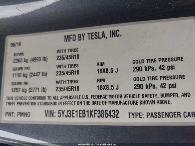 2019 TESLA MODEL 3 LONG RANGE/PERFORMANCE 9