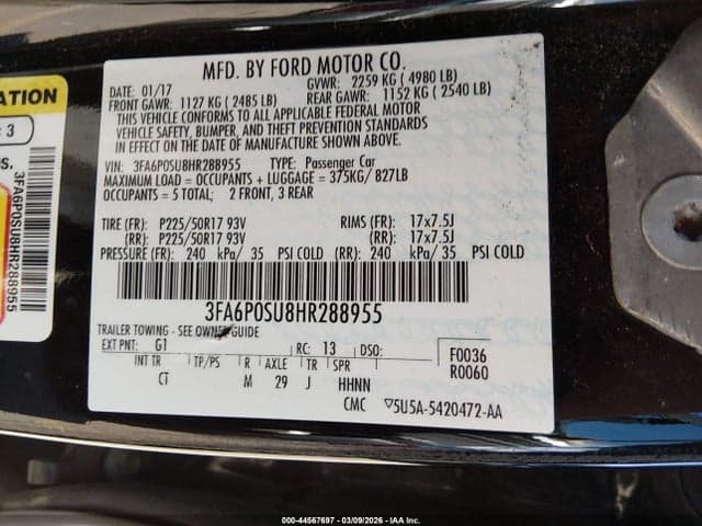 2017 FORD FUSION ENERGI PLATINUM/TITANIUM 9