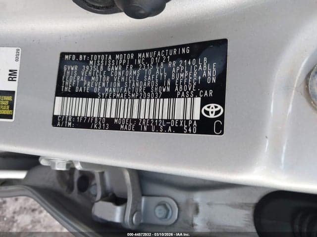 2021 TOYOTA COROLLA LE 9