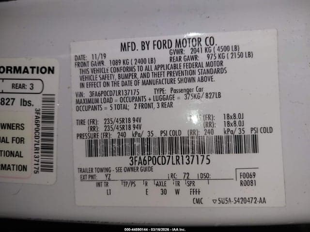 2020 FORD FUSION SEL 9